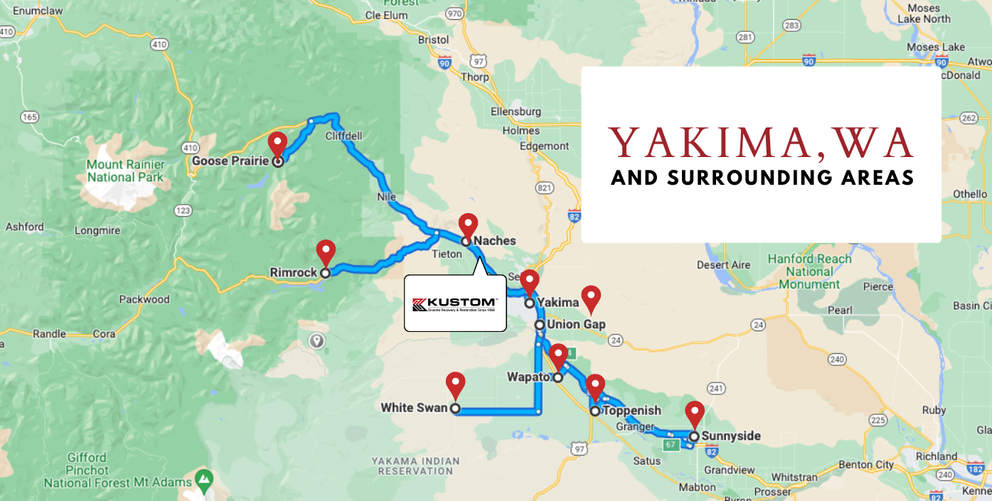 yakima and surrounding areas water damage cleanup map